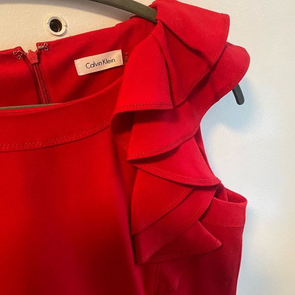 Calvin Klein Red Dress with Ruffle Detail - Picture 3 of 4